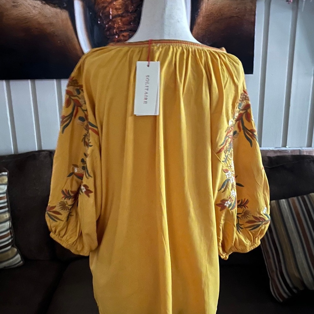 Solitare • Small • Boho • Yellow/Brown • Floral • Bird • Embroidery • Blouse - Picture 9 of 10